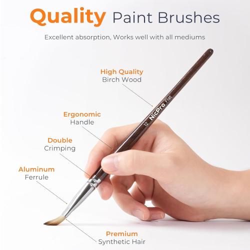 Nicpro 12PCS Artist Paint Brush Set, Craft Paint Brushes for Acrylic Painting, Oil, Watercolor, Gouache, Tempera, Face, Body, Fabric, Model, Art Supplies Paintbrushes for Artists Beginners (Wood)
