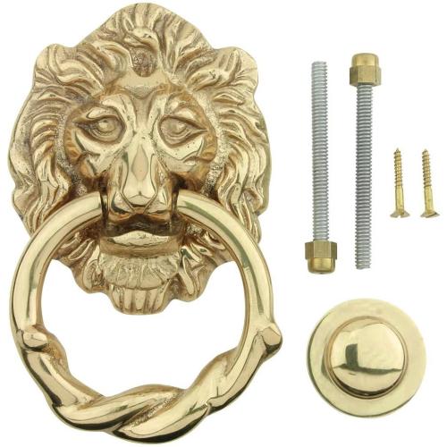 Renovators Supply Manufacturing Door Knockers for Front Door 6 1/4 in. Solid Brass Lion Head Door Knocker with Mounting Hardware