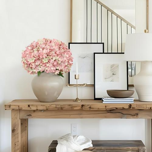 Hollyone 6PCS Pink Hydrangea Artificial Flowers Artificial Hydrangeas Silk Flowers for Home Decor Indoor Wedding Flower Faux Flower Kitchen Centerpiece Table Decorations