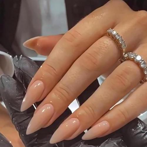 2 Pack Press on Nails Long Stiletto Nude Fake Nails False Nails with Pure Transparent Glossy Stick on Nails for Women