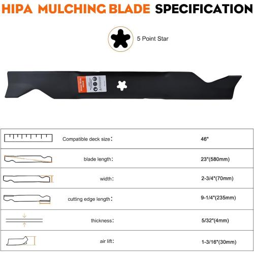 Hipa 532405380 46 Inch Mower Blades Replace for 405380 yth22v46 Blades | Fit Z246 YTH22V46 RZ4623 YTH21K46 YTA22V46 Blades Husqvarna Craftsman Poulan Pro 46 inch Lawn Mower 5-Point Star Hole 2 Pack