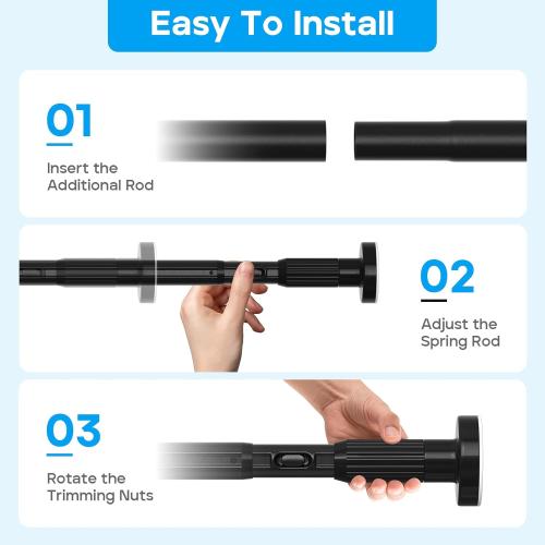 Tension Curtain Rod，40-166IN(3.33-13.83Ft) 2PCS One-Click Fast Extension Rod Easy to Install Black Long Outdoor Curtain Rods No Drilling Never Rust