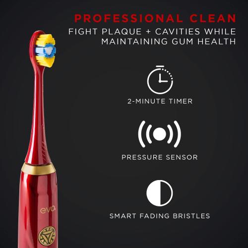 evo IRM-1 Iron Man Rechargeable Sonic Toothbrush, Marvel Electric Toothbrush for Adults, Soft Brushes for Adults with 2-Minute Timer, Replacement Heads & Charger Included