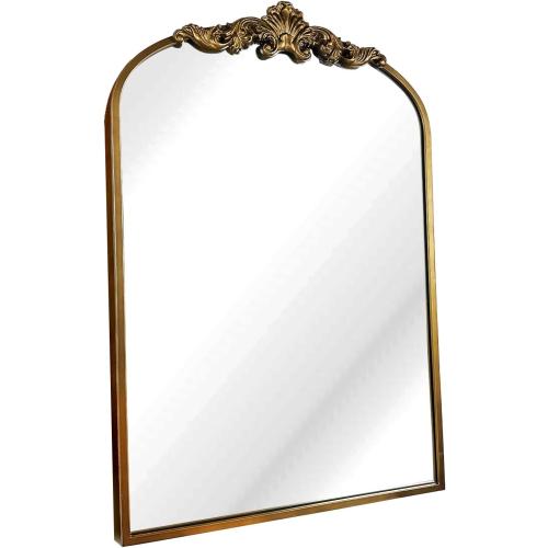 WAMIRRO Arched Gold Mirror,Gold Traditional Vintage Ornate Baroque Mirror,Antique Brass Mirrors,Wall Mounted Mirrors for Entryway/Fireplace/Living Room/Hallway/Bathroom.24“X36”Gold