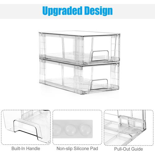 2 Pack Stackable Storage Drawers,Plastic Organizers Bins, Drawers Storage with Handles and Movable Dividers for Organization and Storage in Fridge,Dressers, Pantry, Kitchen Cabinets, Under Sink