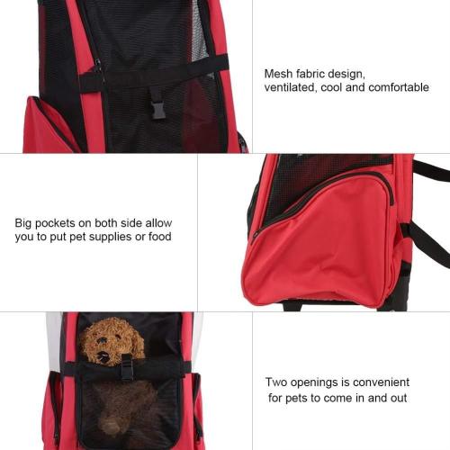 Pet Trolley Backpack, Double Shoulder Bag, for Traveling with Dogs and Cats-Red