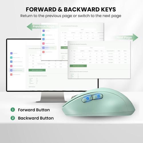 Wireless Bluetooth Mouse for Laptop,USB BT×2,Quiet Ergo Computer Mouses,Metal 4-Way Super Scrolling,± 3200 DPI,Rechargeable,10 Button,Plug&Play,Multi Device Cordless Mice for iPad,Tablet,Mac,PC(Green)