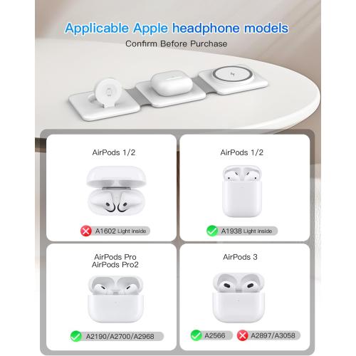 Charging Station for Apple Multiple Devices - 3 in 1 Foldable Magnetic Wireless Charger Dock - Travel Charging Pad for iPhone 16 15 14 13 12 Pro Max Plus Watch & Airpods