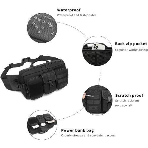 Large Fanny Pack for Men Women, Tactical Waist Pack Belt Bag Fit 7.9 Inch Tablet, Sling CrossBody Bag with Adjustable Strap for Workout Running Hiking (Black)