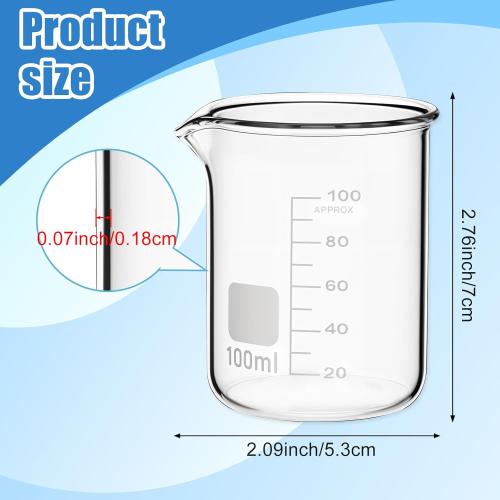12 Pcs Glass Beaker, Heavy Duty Lab Beaker with Printed, High Borosilicate Class Measuring Cup Bulk Graduation for Laboratories Classrooms or Home (100ml)