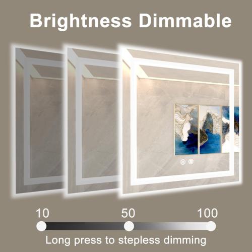 32 X 32 Inch Square LED Bathroom Vanity Mirror, 3 Colors Light Dimmable, Wall Mounted Memory Lighted Makeup Mirror with Anti-Fog Touch Switch (Front-lit&Backlit)