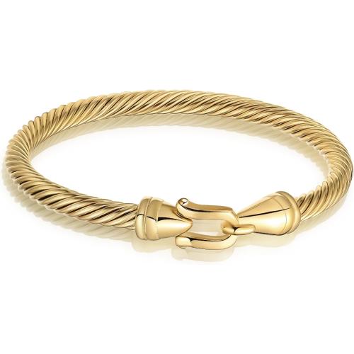 Stainless steel twisted wire bracelet with hook and loop, Twisted Cable Stylish Fine Stainless Steel Cable Cuff Bracelet with Hook Clasp Bracelets Jewelry for Women, Fashionable Roman numeral bracelet suitable for women(Gold)