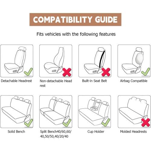 Car Seat Cover Full Sets, 9PCS Waterproof Vehicle Front and Rear Split Bench Covers with 3D Foam Back Support, Breathable Auto Seat Protective Accessories, Universal for SUV RV Truck (Gray)