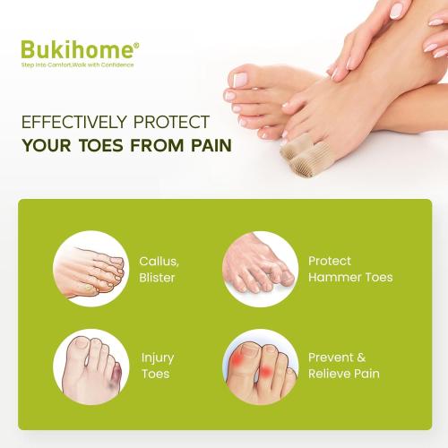 Bukihome 8 PCS Toe Protectors, Silicone Toe Caps Closed Toe Surface Fabric Sleeve Protectors, Prevent Pain Relief for Corns, Blisters and Ingrown Toenails (2PCS Large Size  6PCS Medium Size)[Upgrade]