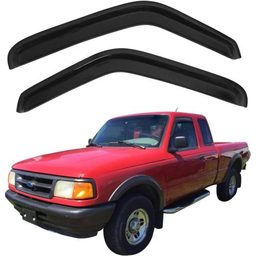 Durable Acrylic Window Visors for Ford Ranger Accessories - Compatible with 1993-2011 Ford Ranger/Mazda B2300/B3000/B4000 Standard Cab - In Channel Window Rain Guards