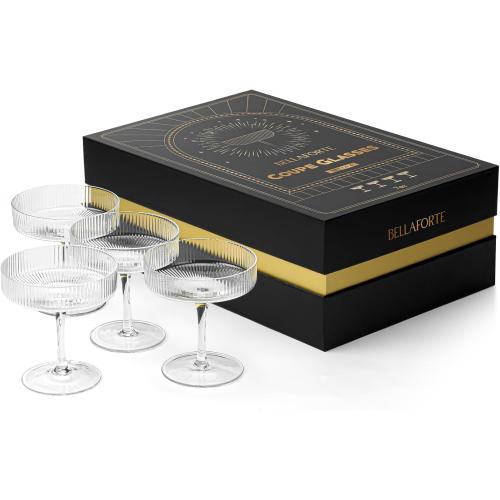 7oz 4 Pack BELLAFORTE Champagne Coupe Glasses, Espresso Martini Glasses | Set of 4 | 7 oz Classic Cocktail Glasses, Fluted Glassware Crystal with Stem for Manhattan, Cosmopolitan in Premium Gift Box