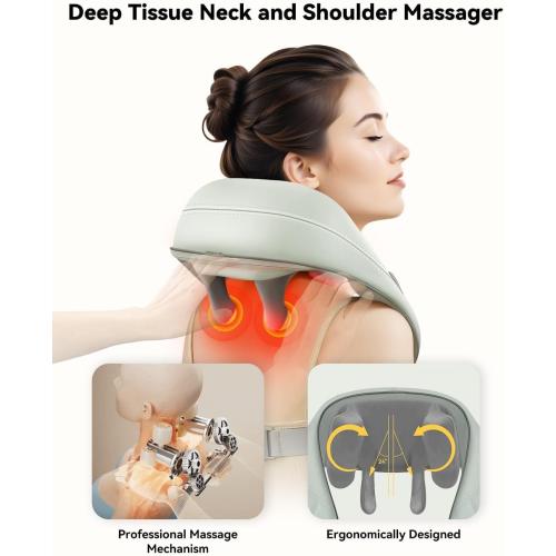 Snailax Cordless Neck Shoulder Massager with Heat, 4D Deep Tissue Kneading, Shiatsu Back Massager Pillow for Neck, Shoulder, Christmas Gifts for Men, Women