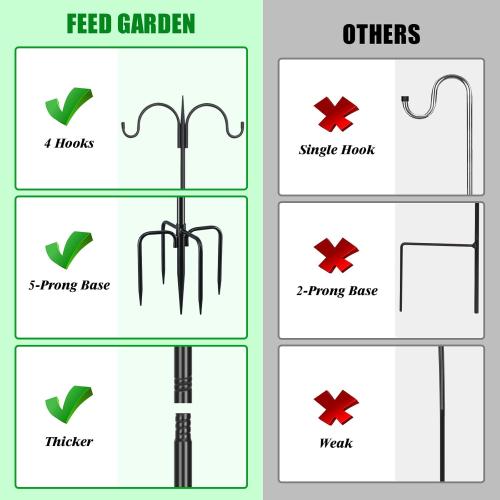 FEED GARDEN Adjustable Double Shepherds Hook for Outdoor with 5 Prong Base 76 Inch Heavy Duty Two Sided Bird Feeder Pole for Hanging Plant Baskets, Solar Light Lanterns, Wind Chimes 2 Pack - little damage