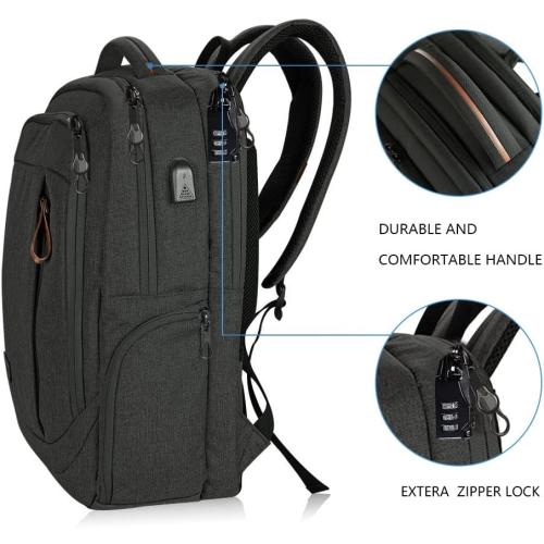 Charcoal Black 18.5x13.3x7.8 KROSER Laptop Backpack Large Computer Backpack Fits up to 17.3 Inch Laptop with USB Charging Port Water-Repellent Travel Backpack Casual Daypack for Business/College/Women/Men-Charcoal Black