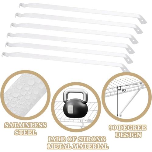 6 PCS Wire Shelf Brackets, 17 Inch Long Closet Shelf Brackets with Screws, Metal Support Bracket for Wire Closet Shelving, Heavy Duty
