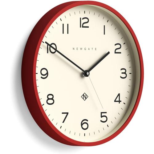 NEWGATE® Number Three Echo Wall Clock | Modern Round Clock | 37cm | Red | Easy to Read Numbers | Ideal for Kitchen, Living Room or Office