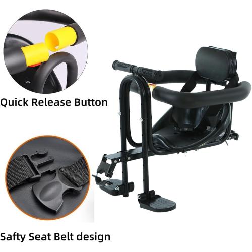 Latest Baby Bike Seat, Front Mounted Toddlers Bike Seat with Guadrail Front Back Rest Foot Pedals, Suitable for Mountain Bike Road Bike seat for Children Age 8M to 6Y