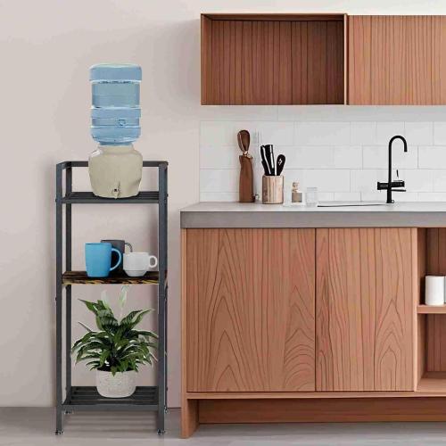 Water Dispenser Stand 5 Gallon Water Jug Holder 3-Tier 32'' Metal with Wood Jug Holder for 1-5 Gallon Water Bottles/Crocks and Plants Floor Stand (3-Tier(1 Wood  2 Metal))