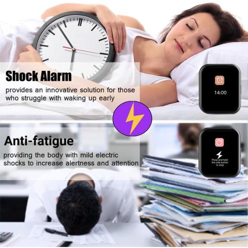Electric Shock Alarm Clock for Heavy Sleepers | Wearable Silent Strong Zap Alarm Clock | Shock Pulse for Self-Discipline and Combat Fatigue | With 1.69 Touch Screen