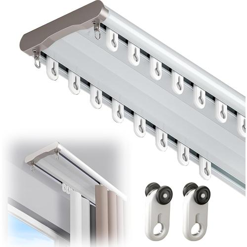 Double Curtain Track Ceiling Mount, Heavy Duty Thick Aluminum Alloy Curtain Rail with Silent Pulleys, Anti-Sag Dual Rail Room Divider for Bedroom Bay Window Hotel - White, 3.6ft (1.1m)