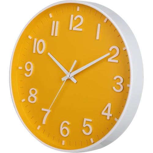 HZDHCLH Yellow Wall Clocks Battery Operated,12 inch Silent Non Ticking Modern Wall Clock for Living Room Bedroom Kitchen Office Classroom Decor