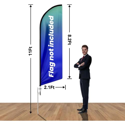 Feather Flag Pole Kit Fits 8FT Swooper Flags, 11FT Tall Aluminum Flagpole Set with Heavy Duty Ground Spike for Business Advertising Flags Custom Feather Flag