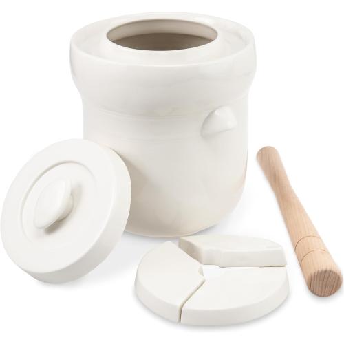 7L (1.8 Gallon) Fermentation Crock with Weights – A-Grade Porcelain Stoneware Jar with Water Seal for Sauerkraut, Kimchi, Pickles & More (Broken 1 piece, see the picture)