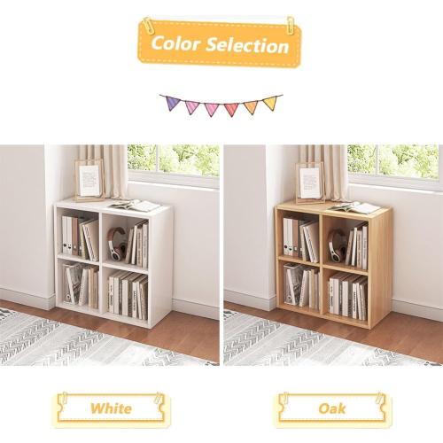 NELYE 4 Cube Organizer Bookcase - Fabric Storage Bins Container, Open Shelf Simple Compartments Bookshelf, White