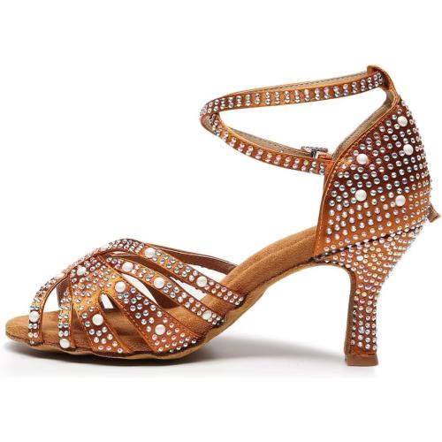 Size 9 Danceand Sway Women’s Rhinestone Salsa Latin Dance Shoes Ballroom Satin Dance Shoe Bachata Practice Dancing Shoes