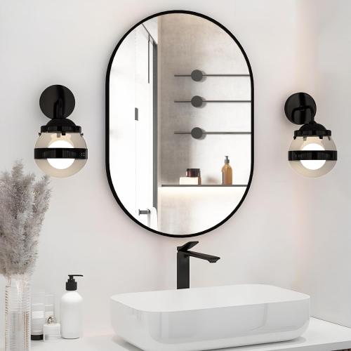 Oval Bathroom Mirror Wall Vanity Oval Mirrors, 20x30 Black Bathroom Mirrors for Over Sink Pill Mirrors Capsule Wall Mounted Mirror, Modern Mirror with Metal Frame for Wall Decor