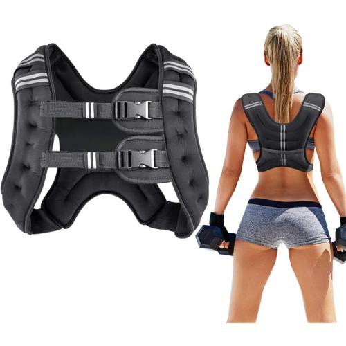 BLACK Prodigen Weighted Vest for Women and Men 8 12 16 20 25 30 Lbs with Reflective Stripe and Double Adjustable Buckle Straps Weight Vests for Strength Training, Jogging, Cardio, Weight Loss