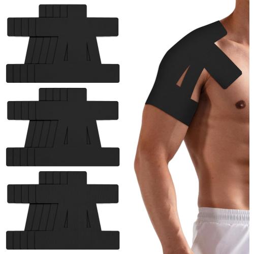 15 Pcs Precut Kinesiology Tape for Shoulder，Shoulder Tape for Shoulder Pain Relief Pre Cut，Waterproof, Breathable, Hypoallergenic Athletic Tape for Support and Protection(Black)