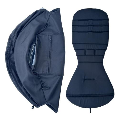 Baby Stroller Seat Cushion and Canopy  Double-Layer Fabric (Black)
