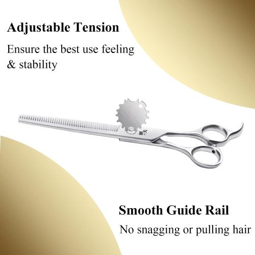 7 Professional Straight Dog Grooming Scissors Kit, Ergonomic Pets Cutting Shears, JP-440C Stainless Steel with Offset Handle, Light-weight Shears for Fur Hair Trimming