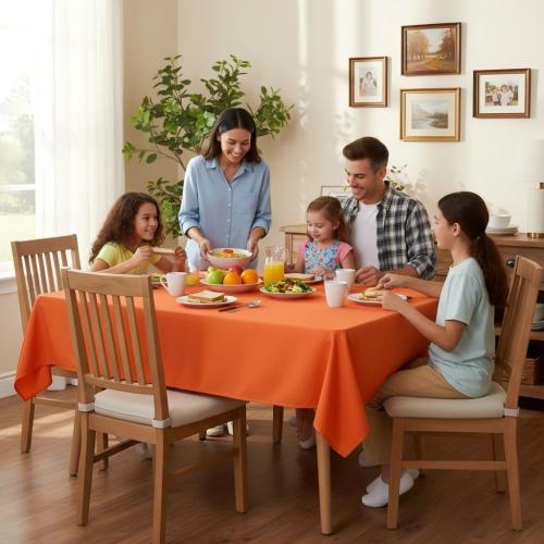 Softalk circular Tablecloth  - Stain and Wrinkle Resistant Washable Polyester Table Cloth, Decorative Fabric Table Cover for Dining Tables, Buffet Parties and Camping, Orange