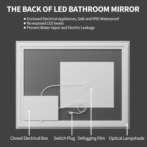 Koonmi 40x30 LED Mirror for Bathroom, 90CRI Anti-Fog Vanity Mirror with Front and Backlight, Shatter-Proof Wall Mirror with Light, Easy Install Lighted Mirror for Modern Bathroom (IP65)