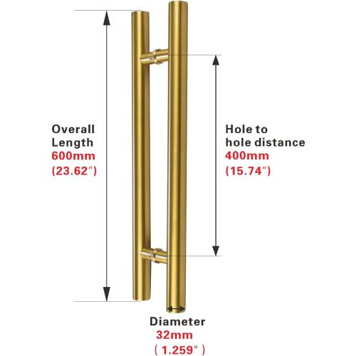 24-inch/304 Stainless Steel Sliding Barn Door Handle, H-Shaped Commercial Push-Pull Glass Long Door Handle Double-Sided，Modern Shower Door Handle,Gold (Gold, 24inch/60cm)