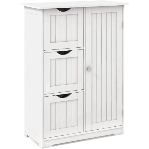 Wooden Freestanding Cabinet w/Adjustable Shelf, 3 Drawers & 1 Door, for Bathroom, Living Room, Entryway & Kitchen
