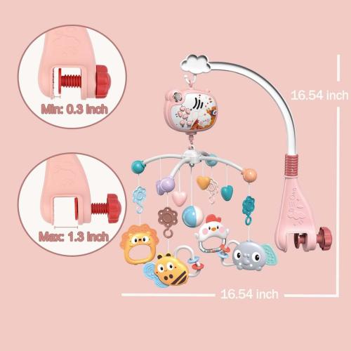 Baby Crib Mobile with Musical, Night Light & Moon Star Projector, Mobile for Crib with Remote Control Timing Function, 360° Rotation Crib Toys for Newborn Infant Boys and Girls(Pink)