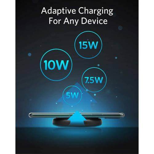Anker Wireless Charger with Power Adapter, PowerWave II Pad, Qi-Certified 15W Max Fast Wireless Charging Pad for iPhone 16/16 Pro/16 Pro Max/14/13/12, Galaxy S10 S9 S8, Note 10 Note 9 & More