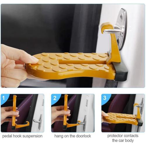 Yellow 2 Pack Car Door Step for Easy Roof Access -Multi-Foldable Aluminum Alloy Car Step Hook for Most Cars, SUVs, Trucks - with Glass Breaker - Roof Rack Accessories - Max Load 400 lbs(Yellow 2 Pack)