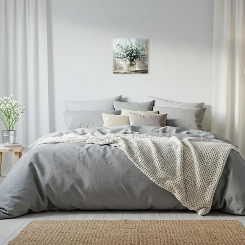 Serene Eucalyptus Wall Art - 12x12 Framed Sage Green Canvas with Mason Jar Botanical Design, Farmhouse Decor for Bathroom, Bedroom & Kitchen - Ready to Hang Calming Nature Print in Earth Tones