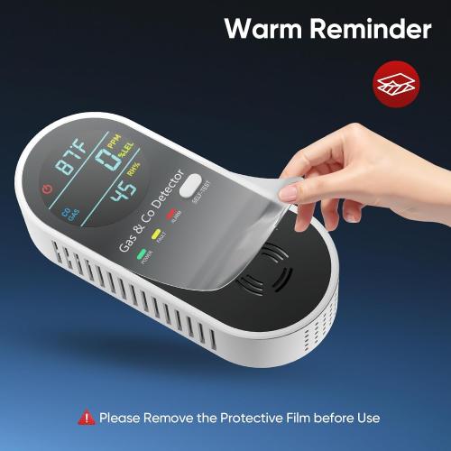 NICGOL 4 in 1 Upgraded Natural Gas Leak Detector and Carbon Monoxide Detectors, Dual Sensor Gas Leak Detector & Carbon Monoxide Detectors Plug in (Temperature & Humidity) for Home, RV (Black)