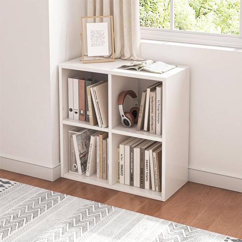 NELYE 4 Cube Organizer Bookcase - Fabric Storage Bins Container, Open Shelf Simple Compartments Bookshelf, White