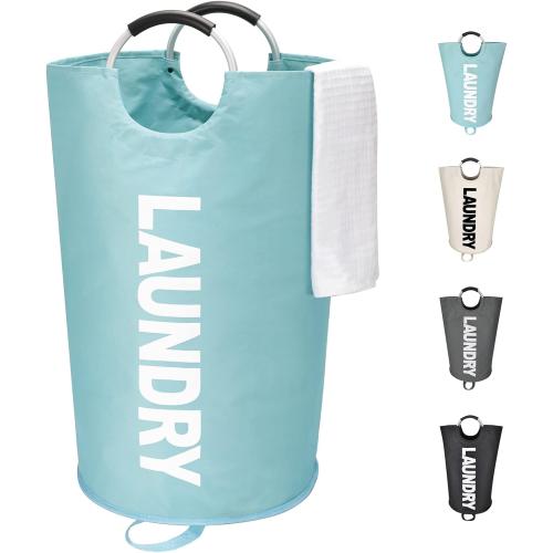 90L Large Laundry Basket, Freestanding Tall Clothes Hamper, Collapsible Laundry Bag, Light Blue